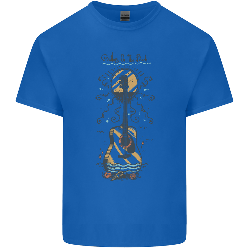 Guitar Beach Acoustic Holiday Surfing Music Mens Cotton T-Shirt Tee Top Royal Blue