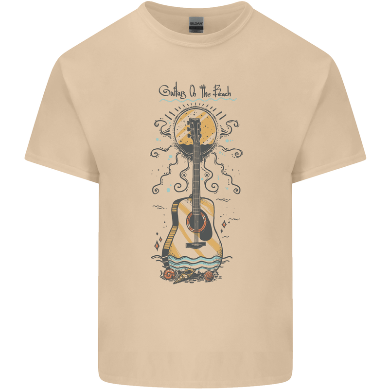 Guitar Beach Acoustic Holiday Surfing Music Mens Cotton T-Shirt Tee Top Sand