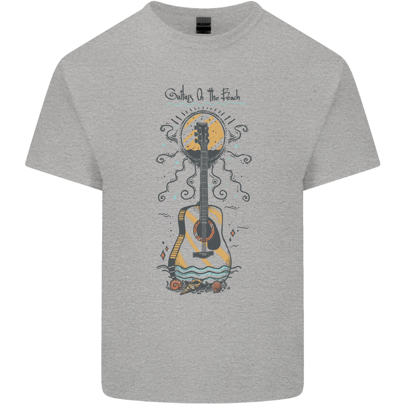 Guitar Beach Acoustic Holiday Surfing Music Mens Cotton T-Shirt Tee Top Sports Grey