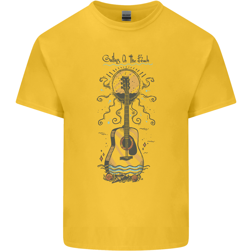 Guitar Beach Acoustic Holiday Surfing Music Mens Cotton T-Shirt Tee Top Yellow