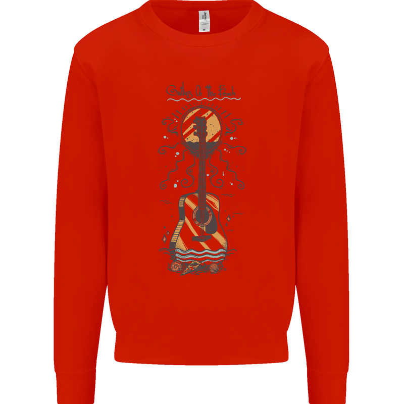 Guitar Beach Acoustic Holiday Surfing Music Mens Sweatshirt Jumper Bright Red