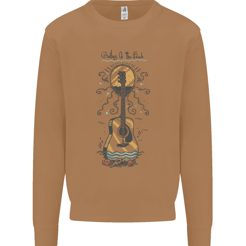 Guitar Beach Acoustic Holiday Surfing Music Mens Sweatshirt Jumper Caramel Latte