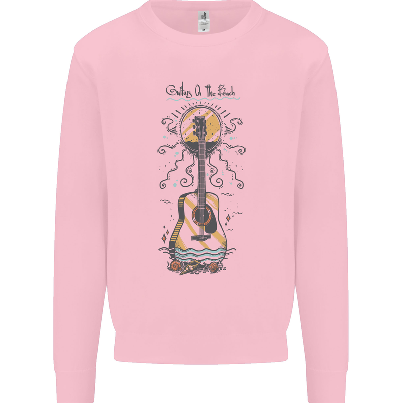 Guitar Beach Acoustic Holiday Surfing Music Mens Sweatshirt Jumper Light Pink