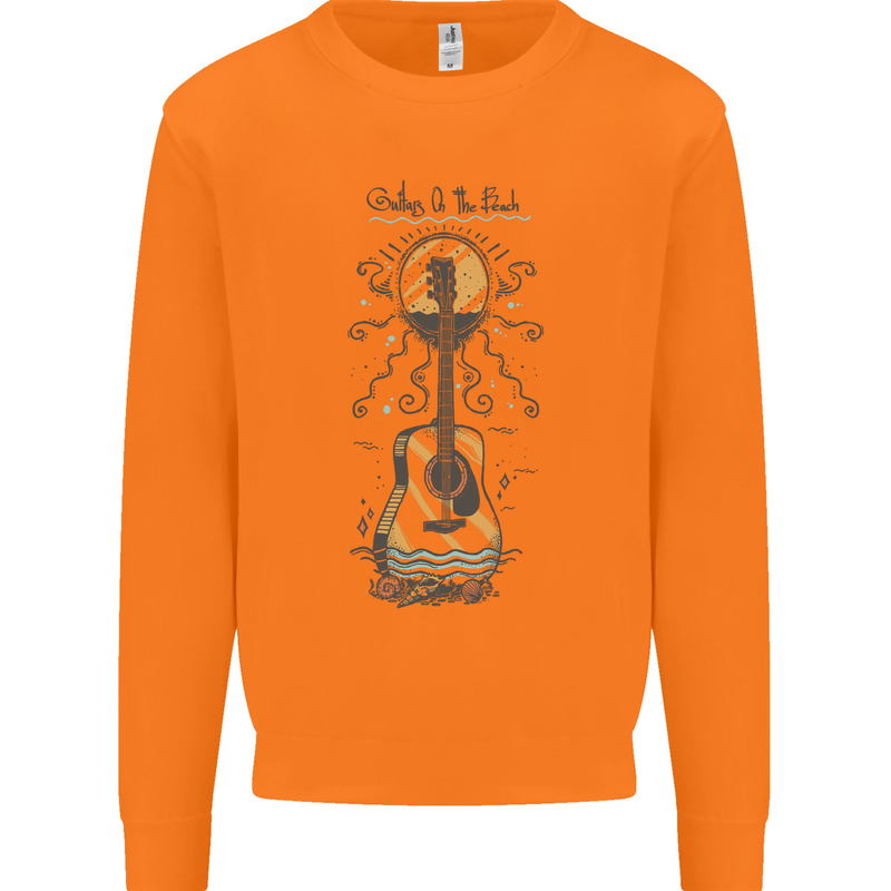 Guitar Beach Acoustic Holiday Surfing Music Mens Sweatshirt Jumper Orange