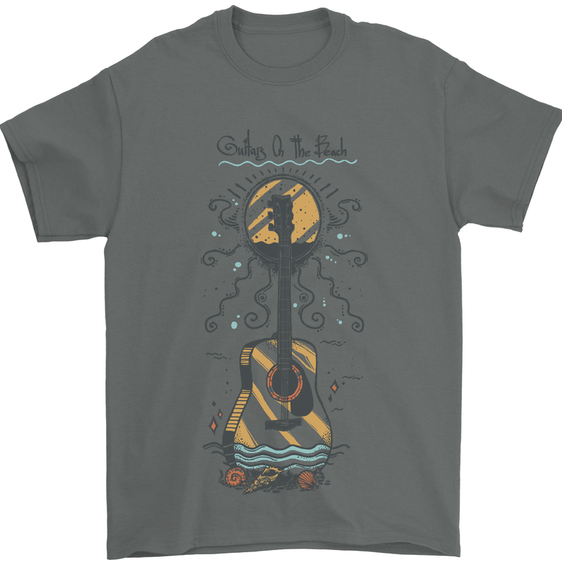 Guitar Beach Acoustic Holiday Surfing Music Mens T-Shirt Cotton Gildan Charcoal