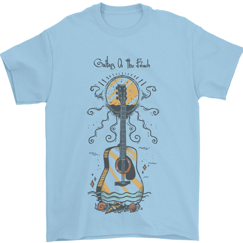 Guitar Beach Acoustic Holiday Surfing Music Mens T-Shirt Cotton Gildan Light Blue