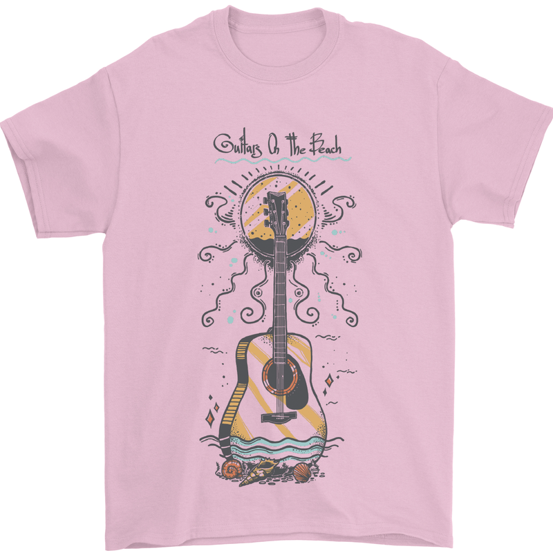 Guitar Beach Acoustic Holiday Surfing Music Mens T-Shirt Cotton Gildan Light Pink