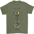 Guitar Beach Acoustic Holiday Surfing Music Mens T-Shirt Cotton Gildan Military Green