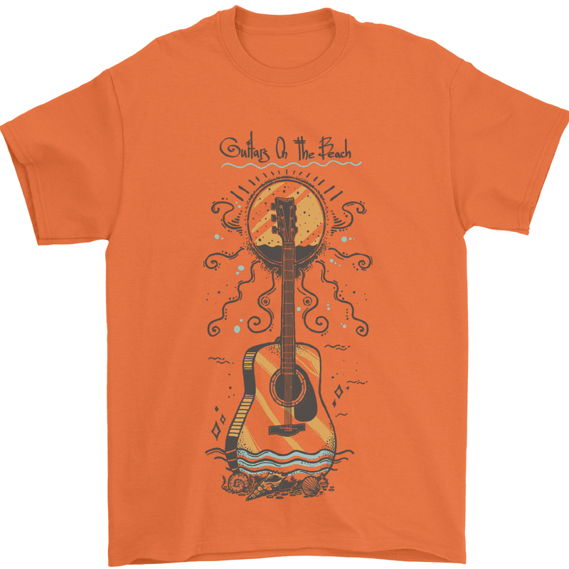 Guitar Beach Acoustic Holiday Surfing Music Mens T-Shirt Cotton Gildan Orange