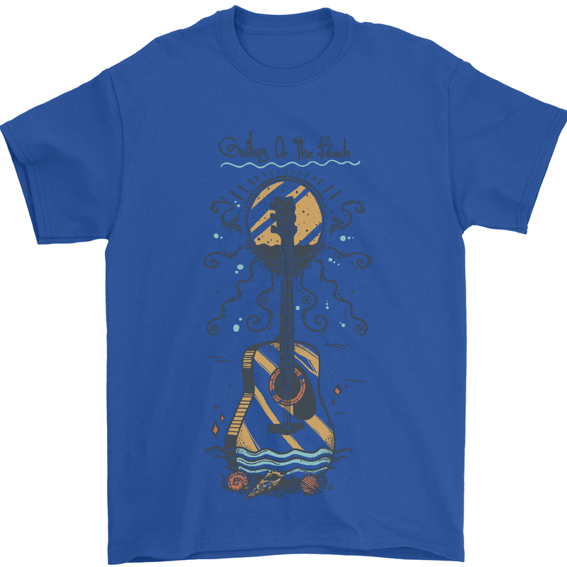 Guitar Beach Acoustic Holiday Surfing Music Mens T-Shirt Cotton Gildan Royal Blue