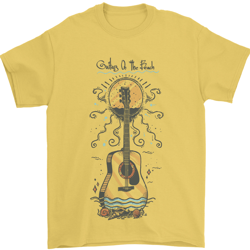 Guitar Beach Acoustic Holiday Surfing Music Mens T-Shirt Cotton Gildan Yellow