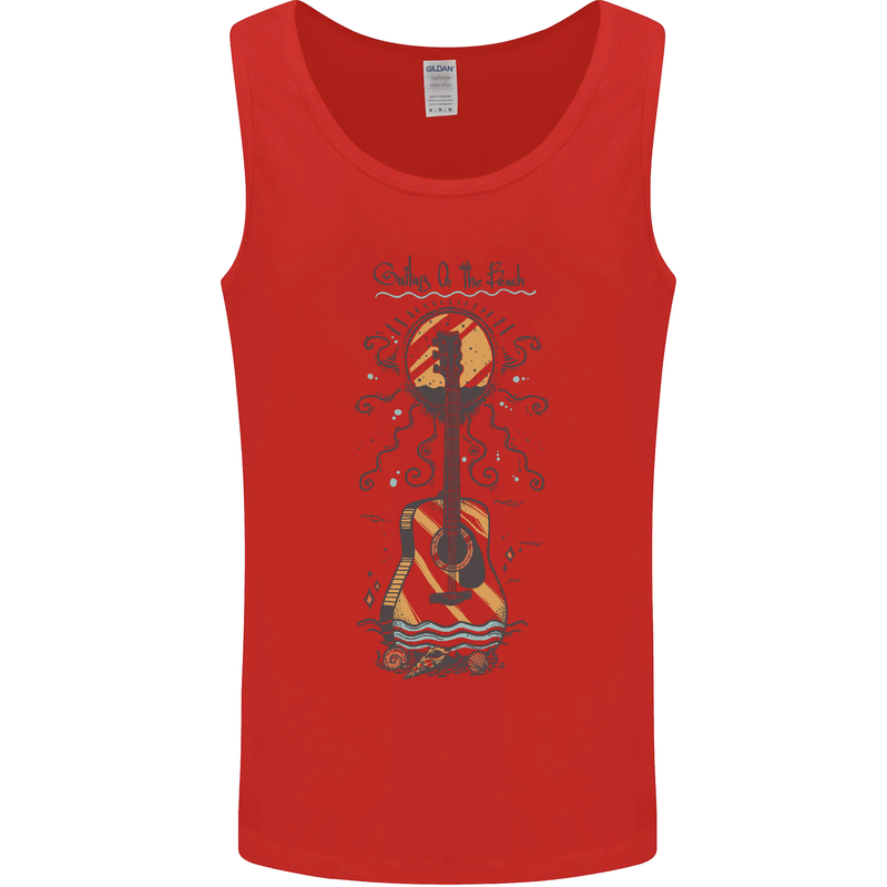 Guitar Beach Acoustic Holiday Surfing Music Mens Vest Tank Top Red