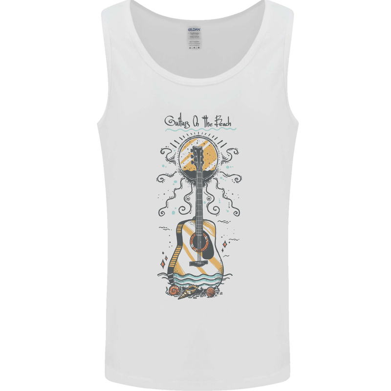 Guitar Beach Acoustic Holiday Surfing Music Mens Vest Tank Top White