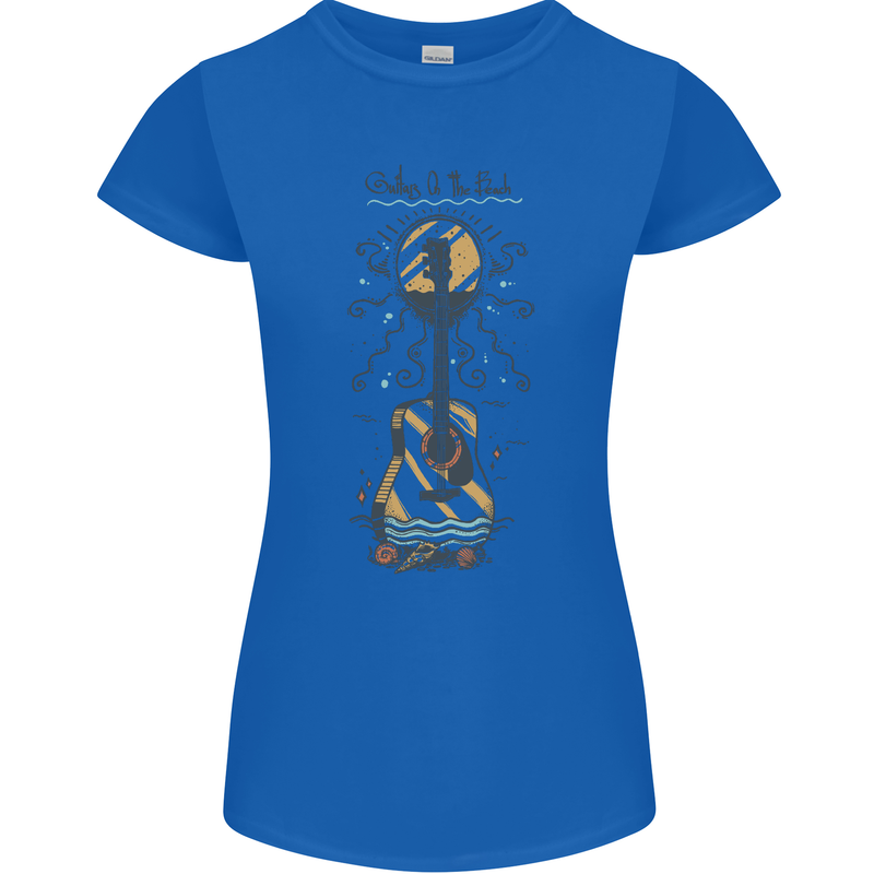 Guitar Beach Acoustic Holiday Surfing Music Womens Petite Cut T-Shirt Royal Blue