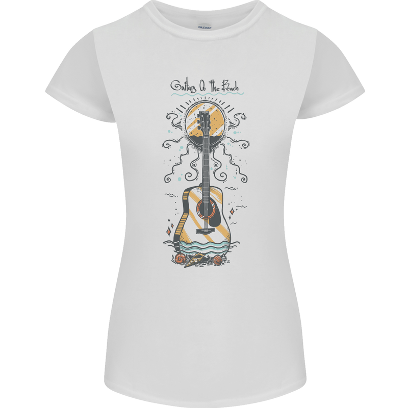 Guitar Beach Acoustic Holiday Surfing Music Womens Petite Cut T-Shirt White