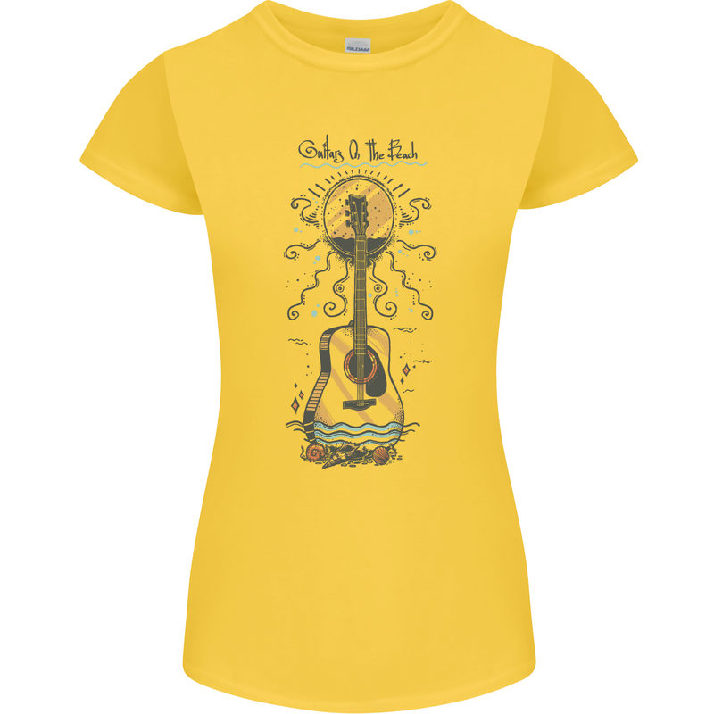 Guitar Beach Acoustic Holiday Surfing Music Womens Petite Cut T-Shirt Yellow