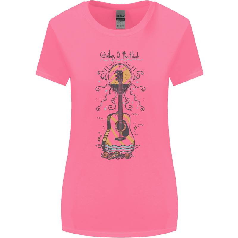 Guitar Beach Acoustic Holiday Surfing Music Womens Wider Cut T-Shirt Azalea