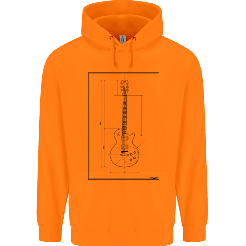 Guitar Blueprint Guitarist Electric Childrens Kids Hoodie Orange