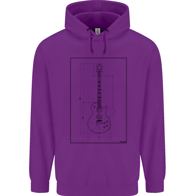 Guitar Blueprint Guitarist Electric Childrens Kids Hoodie Purple