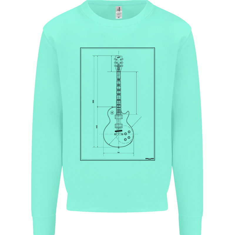 Guitar Blueprint Guitarist Electric Kids Sweatshirt Jumper Peppermint