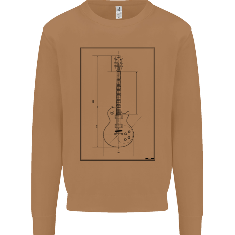 Guitar Blueprint Guitarist Electric Mens Sweatshirt Jumper Caramel Latte
