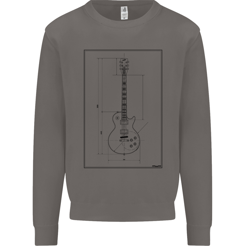 Guitar Blueprint Guitarist Electric Mens Sweatshirt Jumper Charcoal
