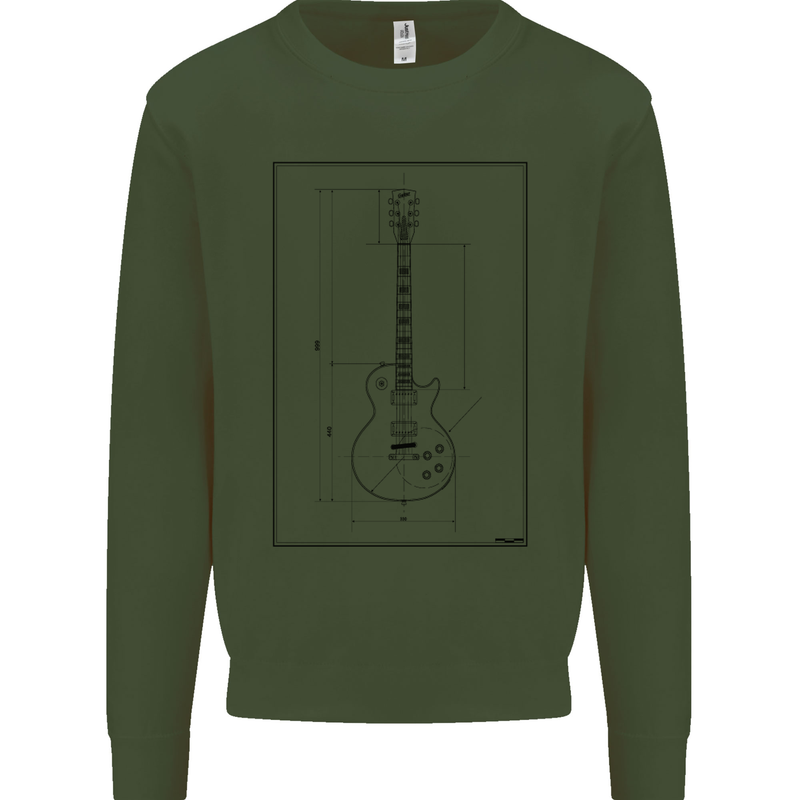 Guitar Blueprint Guitarist Electric Mens Sweatshirt Jumper Forest Green