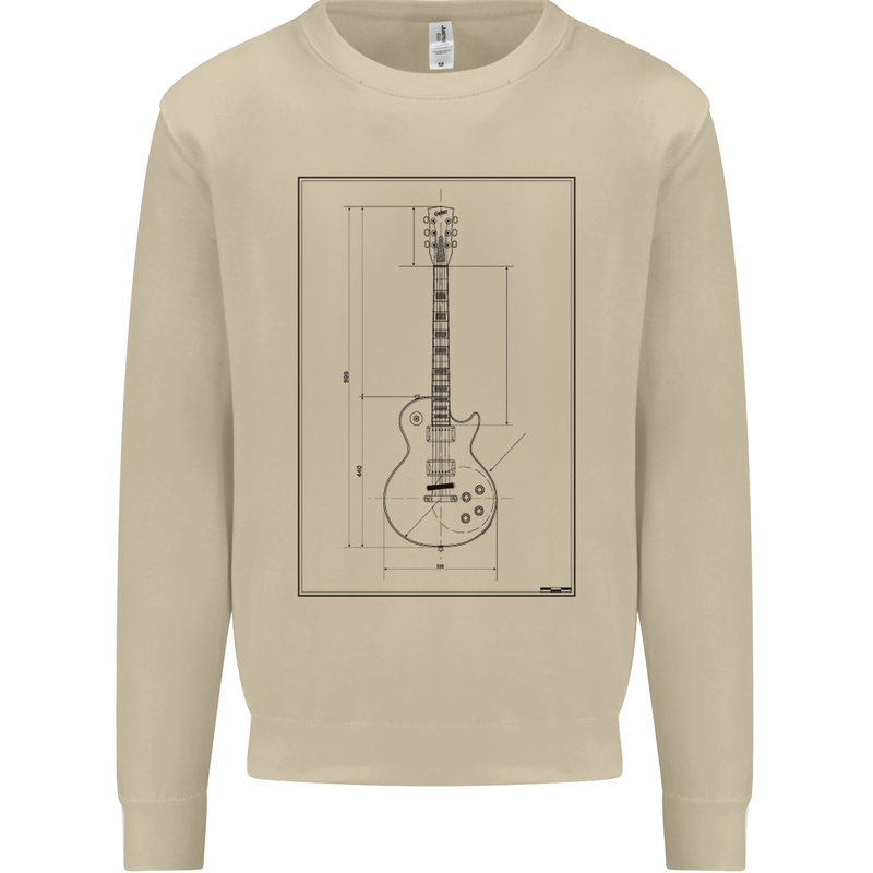 Guitar Blueprint Guitarist Electric Mens Sweatshirt Jumper Sand