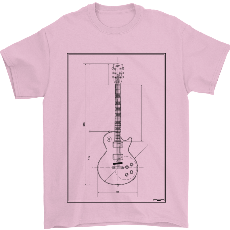 Guitar Blueprint Guitarist Electric Mens T-Shirt 100% Cotton Light Pink