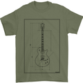 Guitar Blueprint Guitarist Electric Mens T-Shirt 100% Cotton Military Green