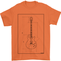 Guitar Blueprint Guitarist Electric Mens T-Shirt 100% Cotton Orange