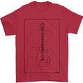 Guitar Blueprint Guitarist Electric Mens T-Shirt 100% Cotton Red