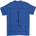 Guitar Blueprint Guitarist Electric Mens T-Shirt 100% Cotton Royal Blue