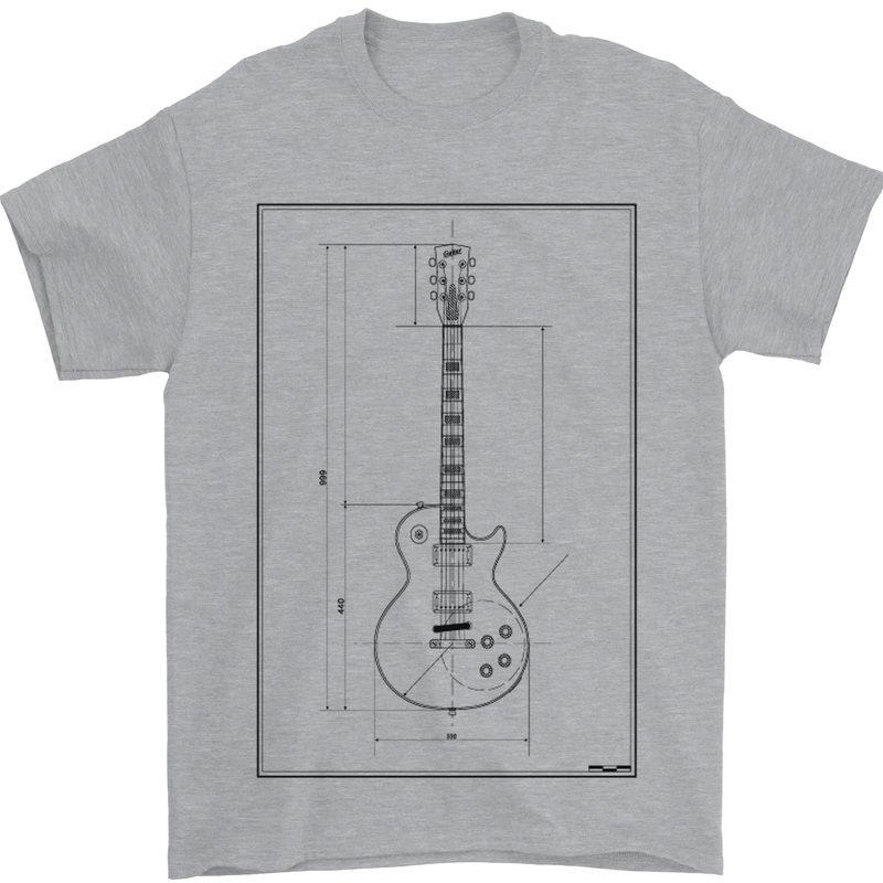 Guitar Blueprint Guitarist Electric Mens T-Shirt 100% Cotton Sports Grey