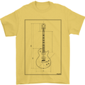 Guitar Blueprint Guitarist Electric Mens T-Shirt 100% Cotton Yellow