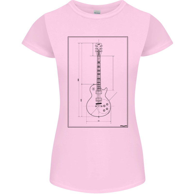 Guitar Blueprint Guitarist Electric Womens Petite Cut T-Shirt Light Pink