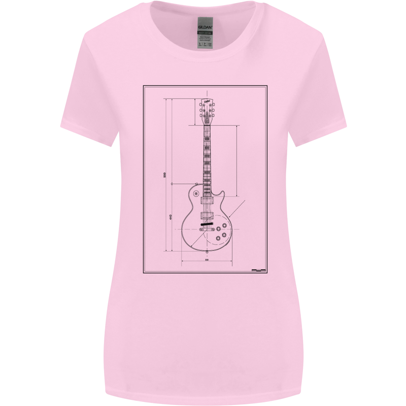 Guitar Blueprint Guitarist Electric Womens Wider Cut T-Shirt Light Pink