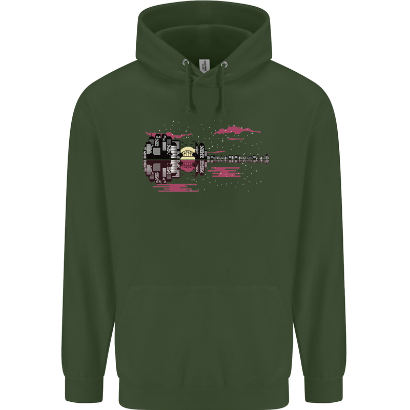 Guitar City Guitarist Bass Acoustic Bass Mens 80% Cotton Hoodie Forest Green