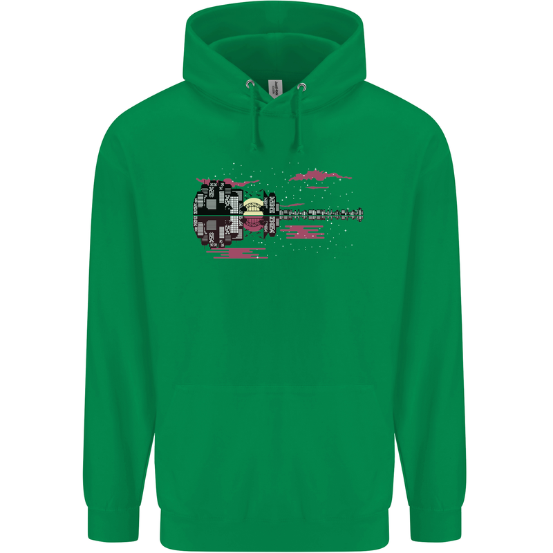 Guitar City Guitarist Bass Acoustic Bass Mens 80% Cotton Hoodie Irish Green