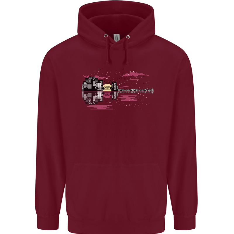 Guitar City Guitarist Bass Acoustic Bass Mens 80% Cotton Hoodie Maroon