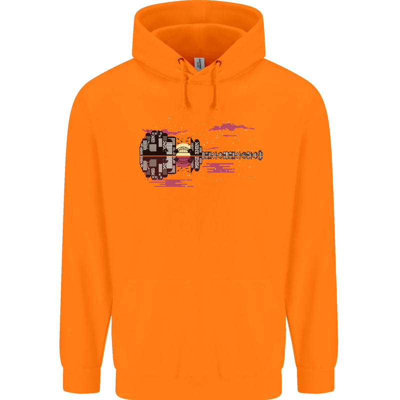 Guitar City Guitarist Bass Acoustic Bass Mens 80% Cotton Hoodie Orange