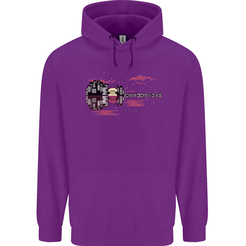 Guitar City Guitarist Bass Acoustic Bass Mens 80% Cotton Hoodie Purple