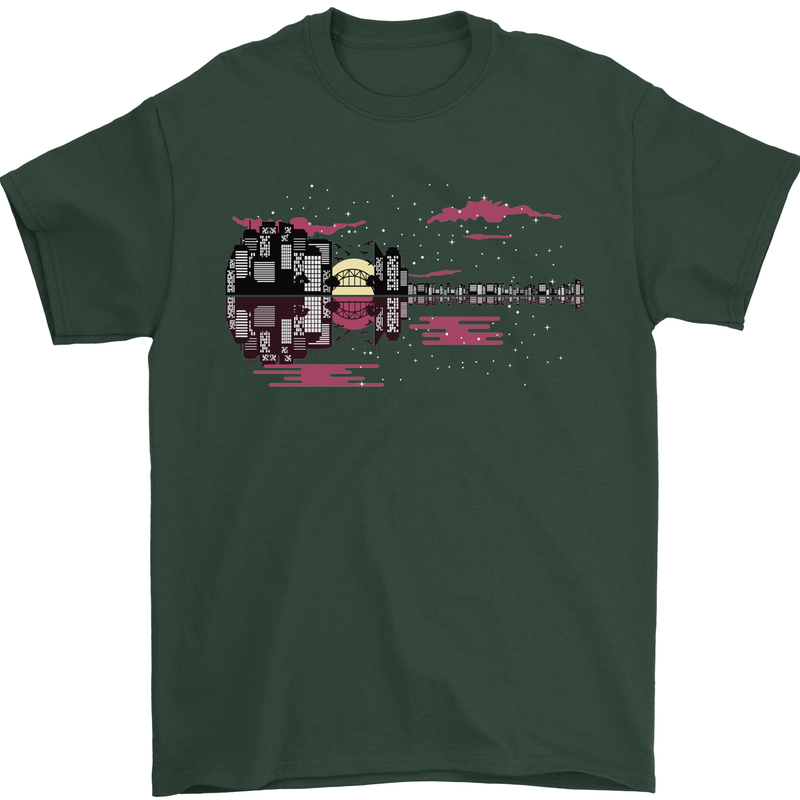 Guitar City Guitarist Bass Acoustic Bass Mens T-Shirt Cotton Gildan Forest Green