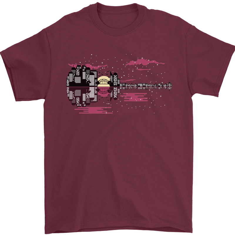 Guitar City Guitarist Bass Acoustic Bass Mens T-Shirt Cotton Gildan Maroon