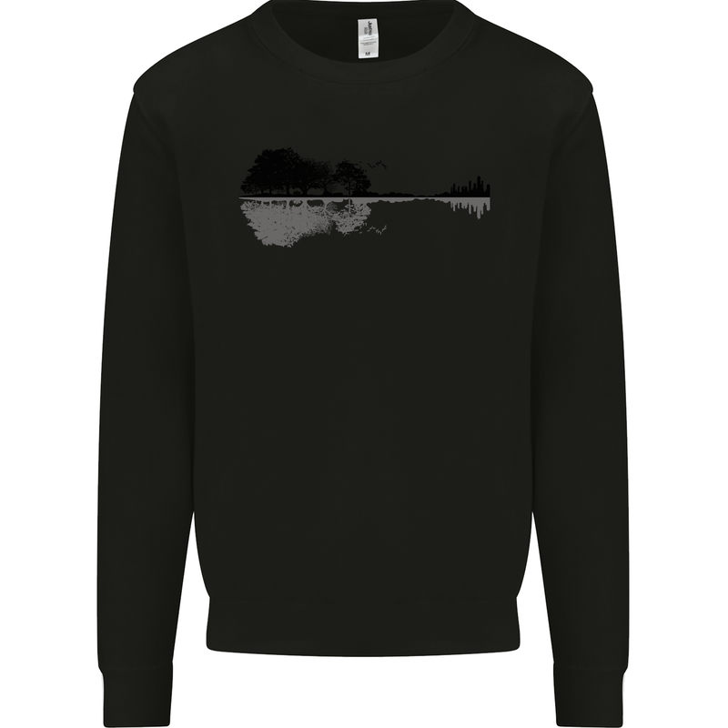 Guitar City Reflection Guitarist Electric Kids Sweatshirt Jumper Black