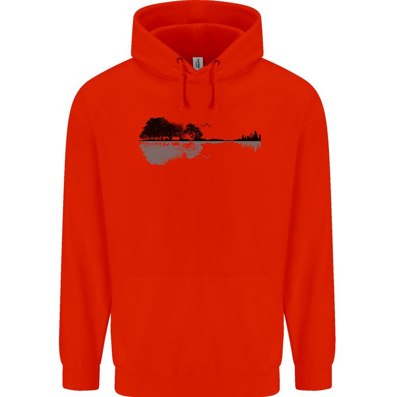 Guitar City Reflection Guitarist Electric Mens 80% Cotton Hoodie Bright Red