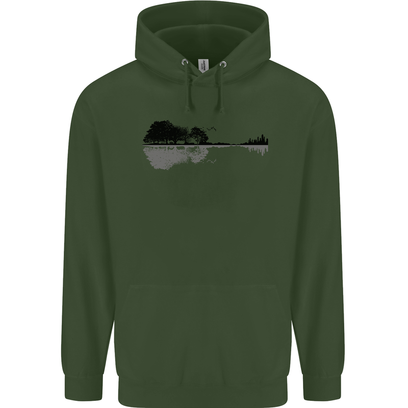Guitar City Reflection Guitarist Electric Mens 80% Cotton Hoodie Forest Green