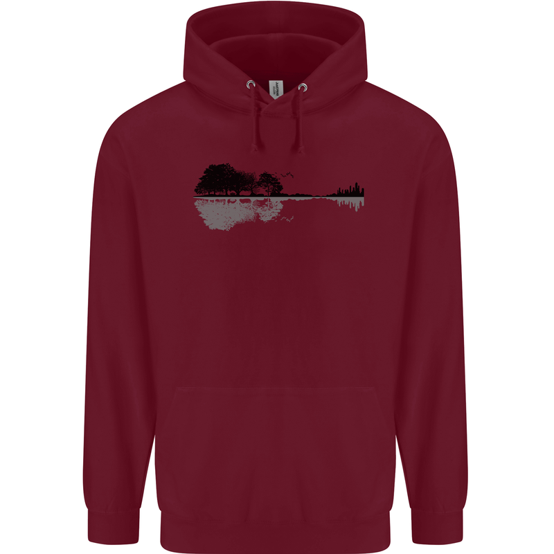 Guitar City Reflection Guitarist Electric Mens 80% Cotton Hoodie Maroon