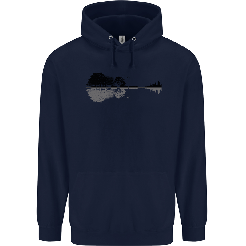 Guitar City Reflection Guitarist Electric Mens 80% Cotton Hoodie Navy Blue