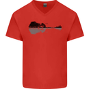 Guitar City Reflection Guitarist Electric Mens V-Neck Cotton T-Shirt Red